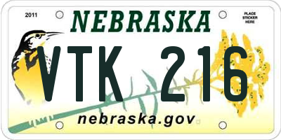 NE license plate VTK216