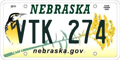 NE license plate VTK274