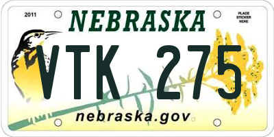 NE license plate VTK275