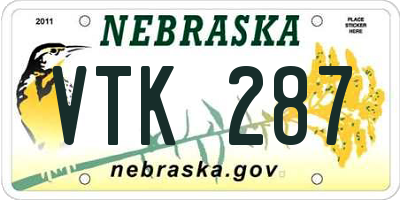 NE license plate VTK287