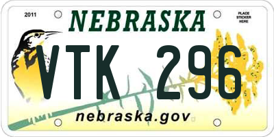 NE license plate VTK296