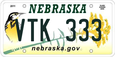 NE license plate VTK333