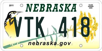 NE license plate VTK418