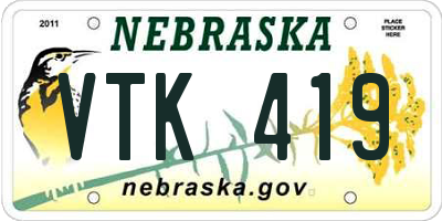 NE license plate VTK419