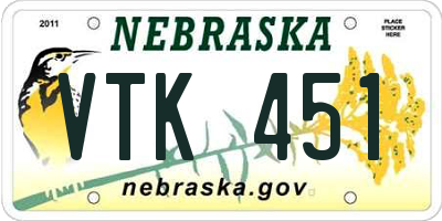 NE license plate VTK451