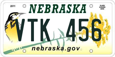 NE license plate VTK456