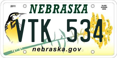 NE license plate VTK534