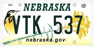 NE license plate VTK537