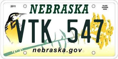 NE license plate VTK547