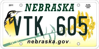 NE license plate VTK605