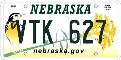 NE license plate VTK627