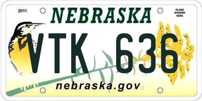 NE license plate VTK636