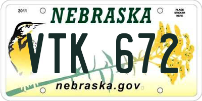 NE license plate VTK672