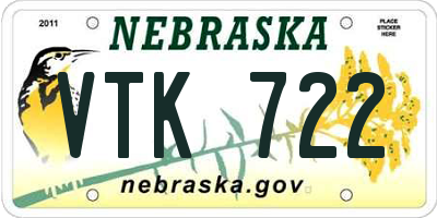 NE license plate VTK722