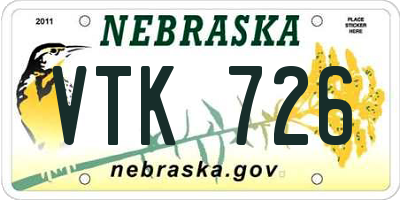 NE license plate VTK726