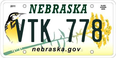 NE license plate VTK778