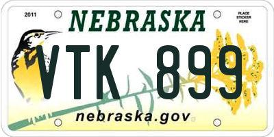 NE license plate VTK899