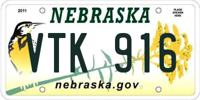 NE license plate VTK916