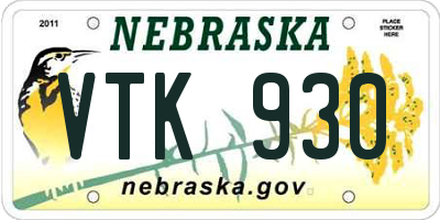 NE license plate VTK930