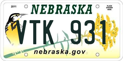 NE license plate VTK931