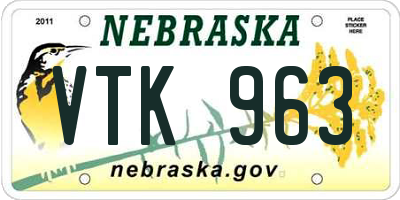 NE license plate VTK963