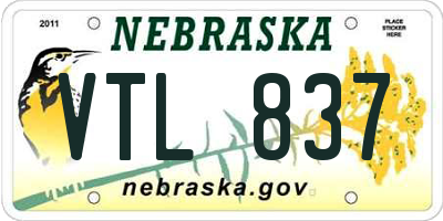 NE license plate VTL837