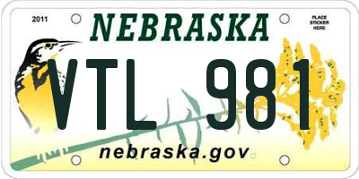 NE license plate VTL981