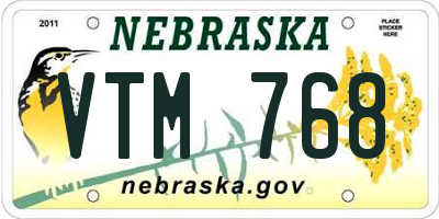 NE license plate VTM768