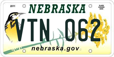 NE license plate VTN062