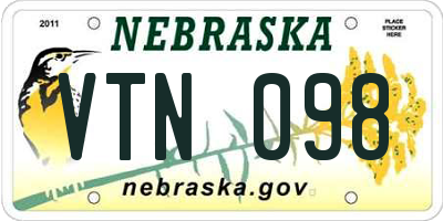 NE license plate VTN098