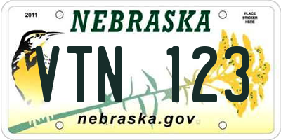 NE license plate VTN123