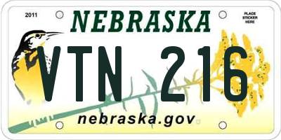 NE license plate VTN216