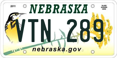 NE license plate VTN289