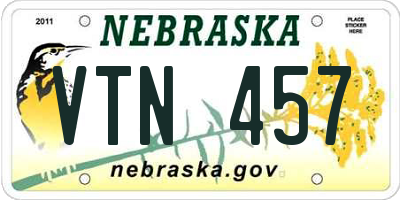 NE license plate VTN457