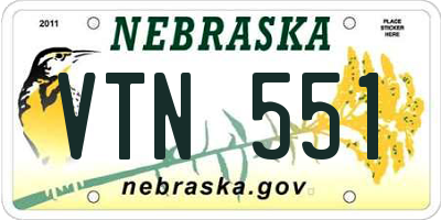 NE license plate VTN551