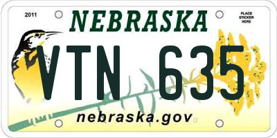 NE license plate VTN635