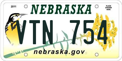 NE license plate VTN754