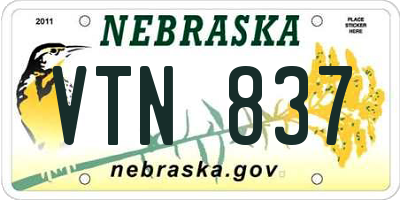 NE license plate VTN837