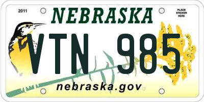 NE license plate VTN985