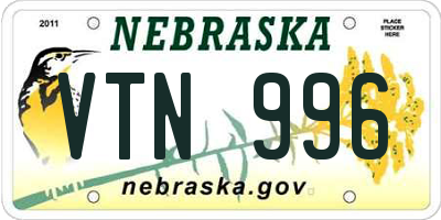 NE license plate VTN996