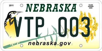 NE license plate VTP003