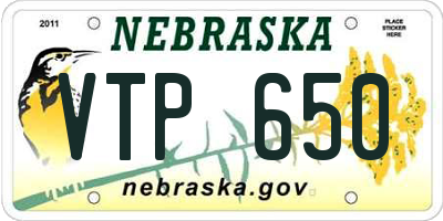 NE license plate VTP650