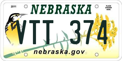 NE license plate VTT374