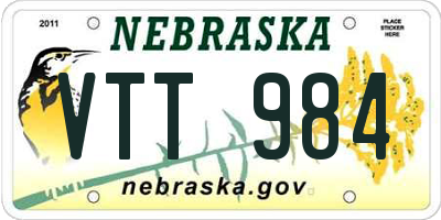 NE license plate VTT984