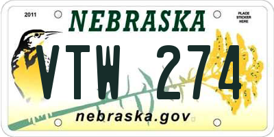 NE license plate VTW274