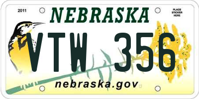 NE license plate VTW356