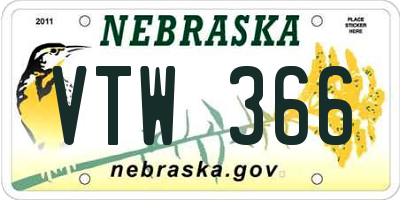 NE license plate VTW366