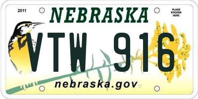 NE license plate VTW916