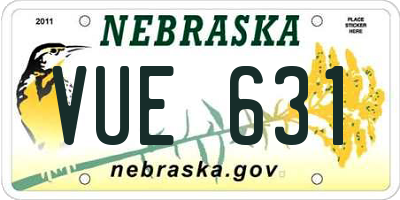 NE license plate VUE631