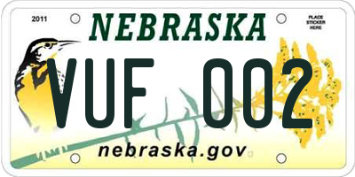 NE license plate VUF002